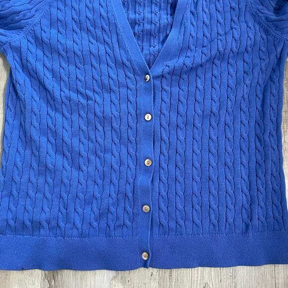 Lands' End Sweater Women's Size XLP Cardigan Sweater Blue Cablenknit V-Neck - Picture 8 of 12